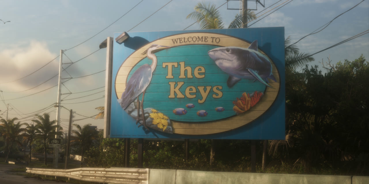 Welcome sign for the Keys by a road