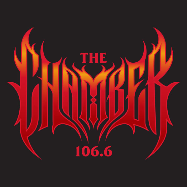 The Chamber 106.6 logo, in red metal lettering