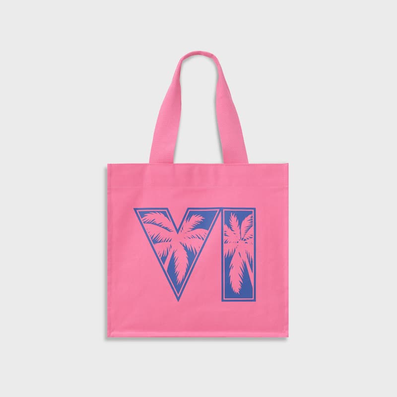 Bolsa de lona rosa con el VI en azul