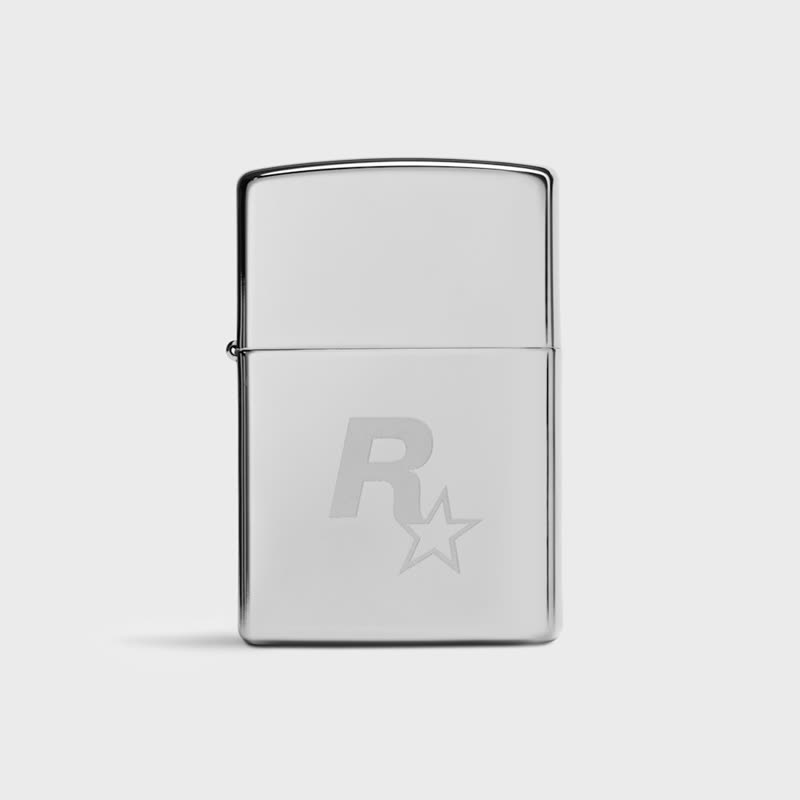 Mechero Zippo plateado con el logotipo de Rockstar